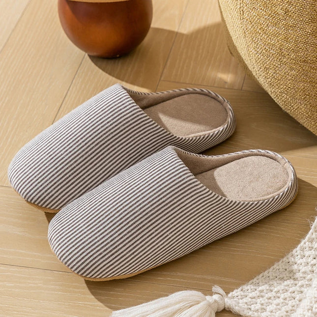 Unisex Striped Indoor Slippers – Cozy Winter House Shoes with Non-Slip Sole