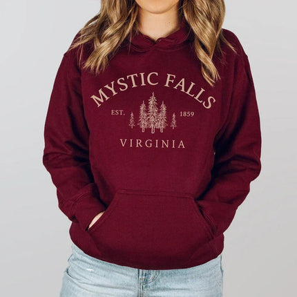 Title Mystic Falls Virginia Hoodie Salvatores Shirt Unisex Long Sleeve Crew Neck Pullovers Hoodies Casual Sweater For Vampire Fans